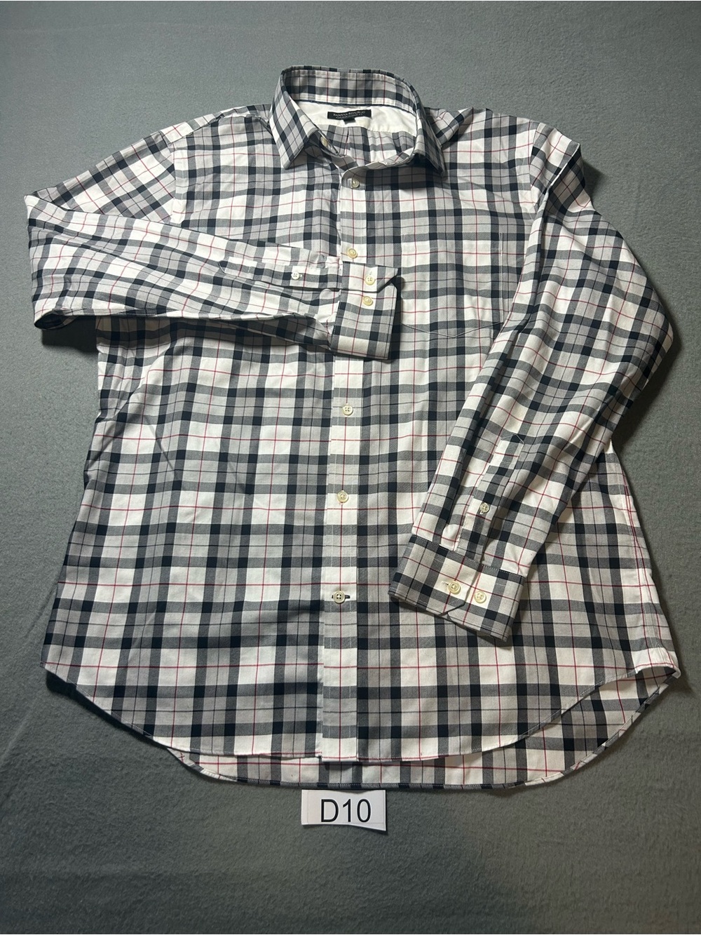 Banana Republic Men's Plaid Button-Down Shirt - White, Black & Red Accent